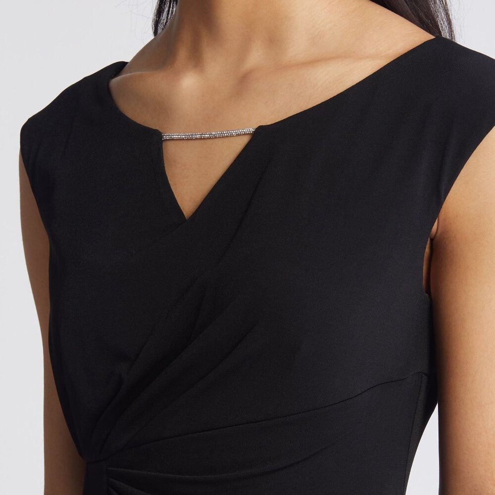 CONNECTED APPAREL Black DRESS 16 Silver chain Spandex ruching slimming stretchy